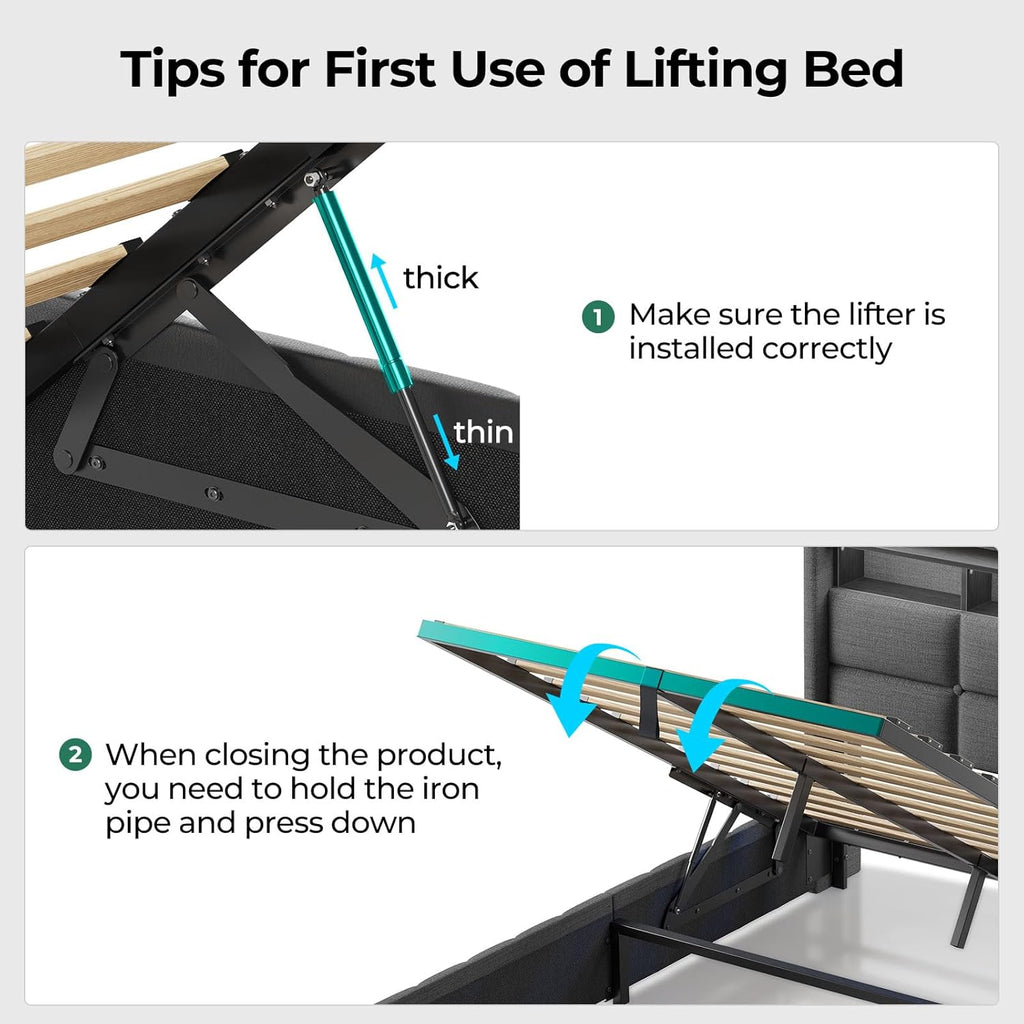 Rolanstar Full Lift Up Bed Frame with Storage, PU Leather Upholstered Headboard with Shelves, RGB LED Lights & Charging Station (USB-C), Wood Slats, Noise-Free, No Box Spring, Black
