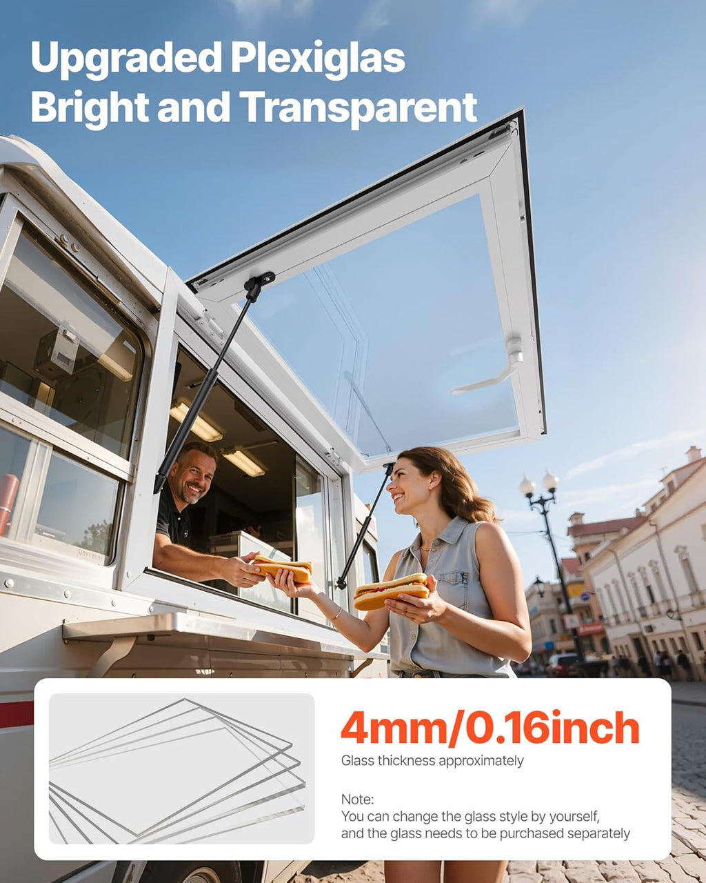 VEVOR Concession Window Aluminum Alloy Frame Service Windows for Food Truck, Up to 85 Degrees Stand Serving Window with Awning Door and Drag Hook (2 left&right sliding windows, 36x24in)
