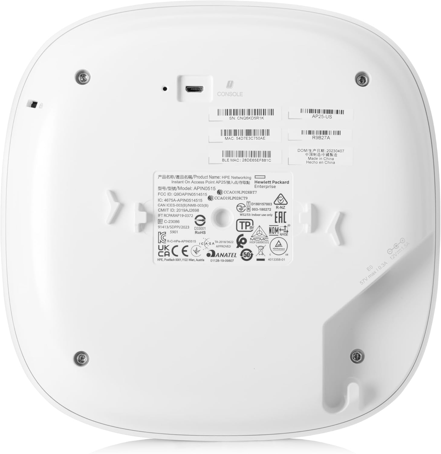 HPE Networking Instant On Access Point AP25 4x4 WiFi 6 Indoor Wireless Access Point | Power Source Included | US Model (R9B32A)