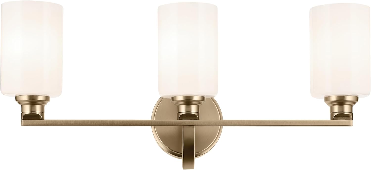 Kichler Gioe 24.25" 3-Light Bathroom Vanity Light Fixture with Opal Glass in Champagne Bronze, Damp Rated for Bathroom, Powder Room, Over Mirror (24.25" W x 10.5" H), 55226CPZ