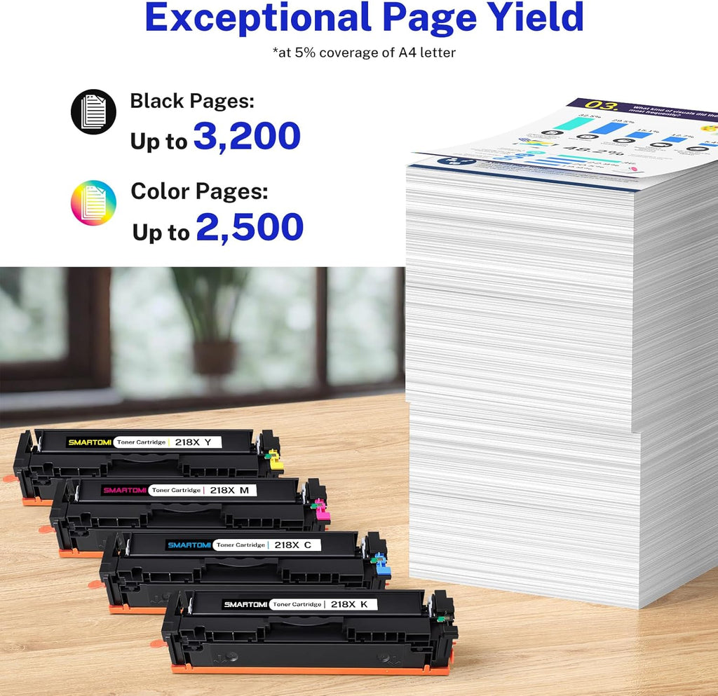 218X Toner Cartridges 4-Pack High Yield (with Chip) Compatible Replacement for HP Color Pro MFP 3301SDW 3301CDW 3301FDW 3201DW Printer 3301 3201 Series | W2180X W2181X W2182X W2183X