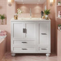 LIKIMIO 36" Bathroom Vanity with Sink, Hair Tool Drawer, 4 Solid Legs, 4 Drawers 2 Doors, Modern Freestanding Wooden Bathroom Cabinet with Undermount Upgraded SMC Sink, Quick Assembly, White