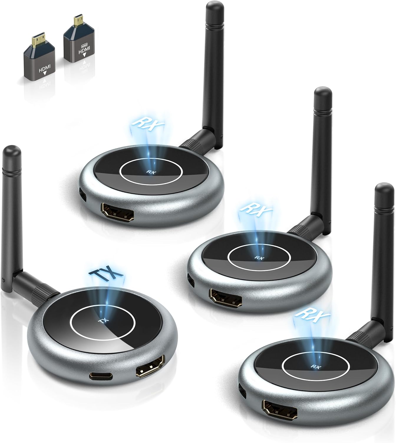 Wireless HDMI Transmitter and 3 Receivers, 656FT/200M Range, 4K Decode 1080P@60Hz, Plug & Play for Multi-Room TV, Ultra-Low Lag, Support 8 RX, 5.8G/2.4G Extender for PC/Laptop/TV Box/Projector