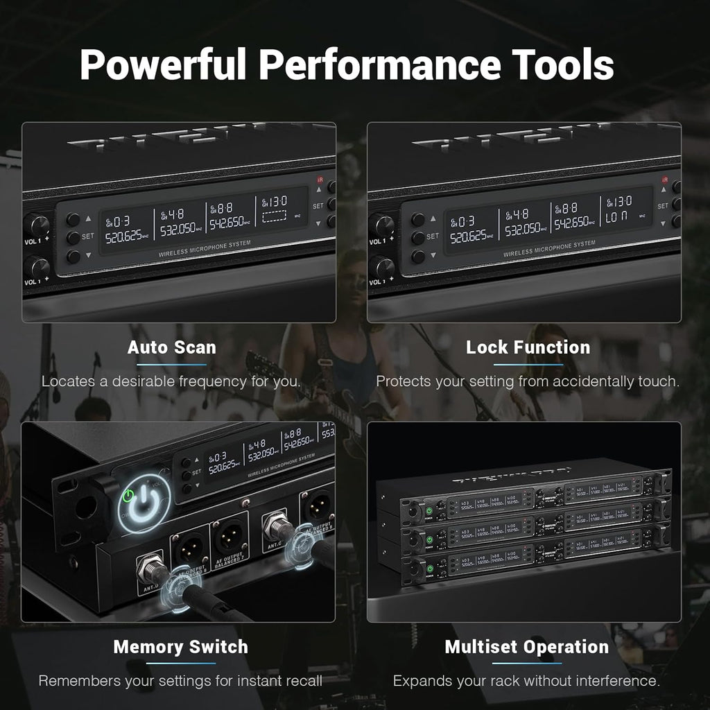 Phenyx Pro Wireless Microphone System, 8-Channel Wireless Mic, w/ 8 Handheld Dynamic Microphones, Auto Scan,8x40 UHF Frequencies, 328ft Range, Mics for Singing,Church, Karaoke(PTU-6000-8H)