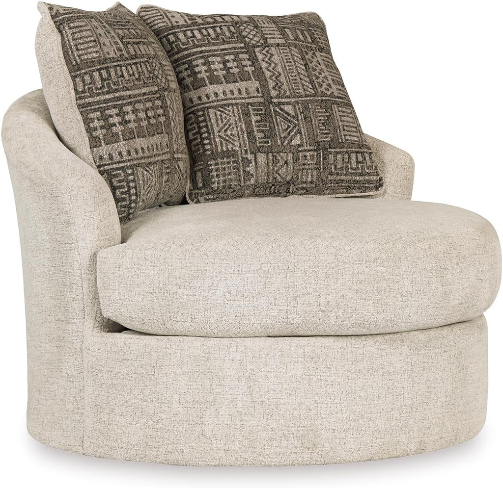 Signature Design by Ashley Soletren Contemporary Chenille 360-Degree Swivel Accent Chair, Off-White
