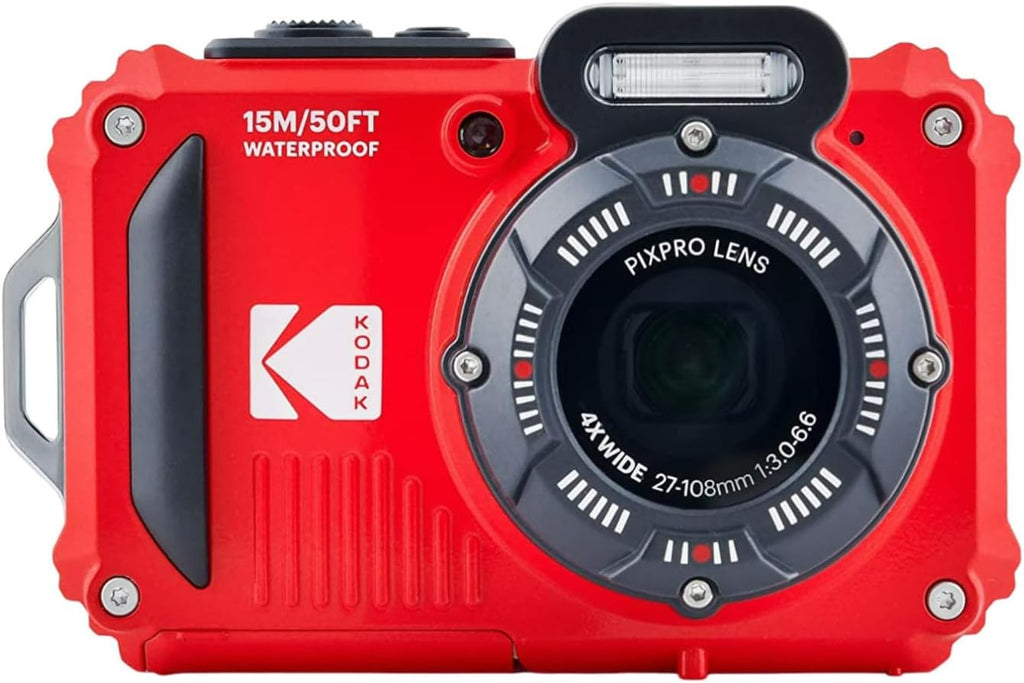 Kodak PIXPRO WPZ2 Rugged Waterproof 16MP Digital Camera with 4X Optical Zoom (Red) with Gadget Bag and Accessory Kit, 32GB UHS-I microSDHC, and Floating Strap Bundle (4 Items)