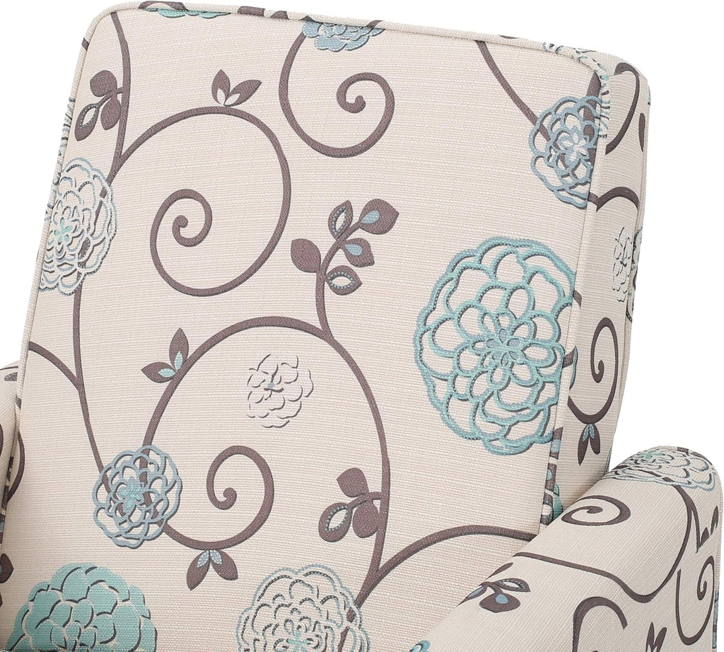 Christopher Knight Home Emmie Fabric Recliner (Set of 2), Light Beige with Blue Floral, Dark Brown