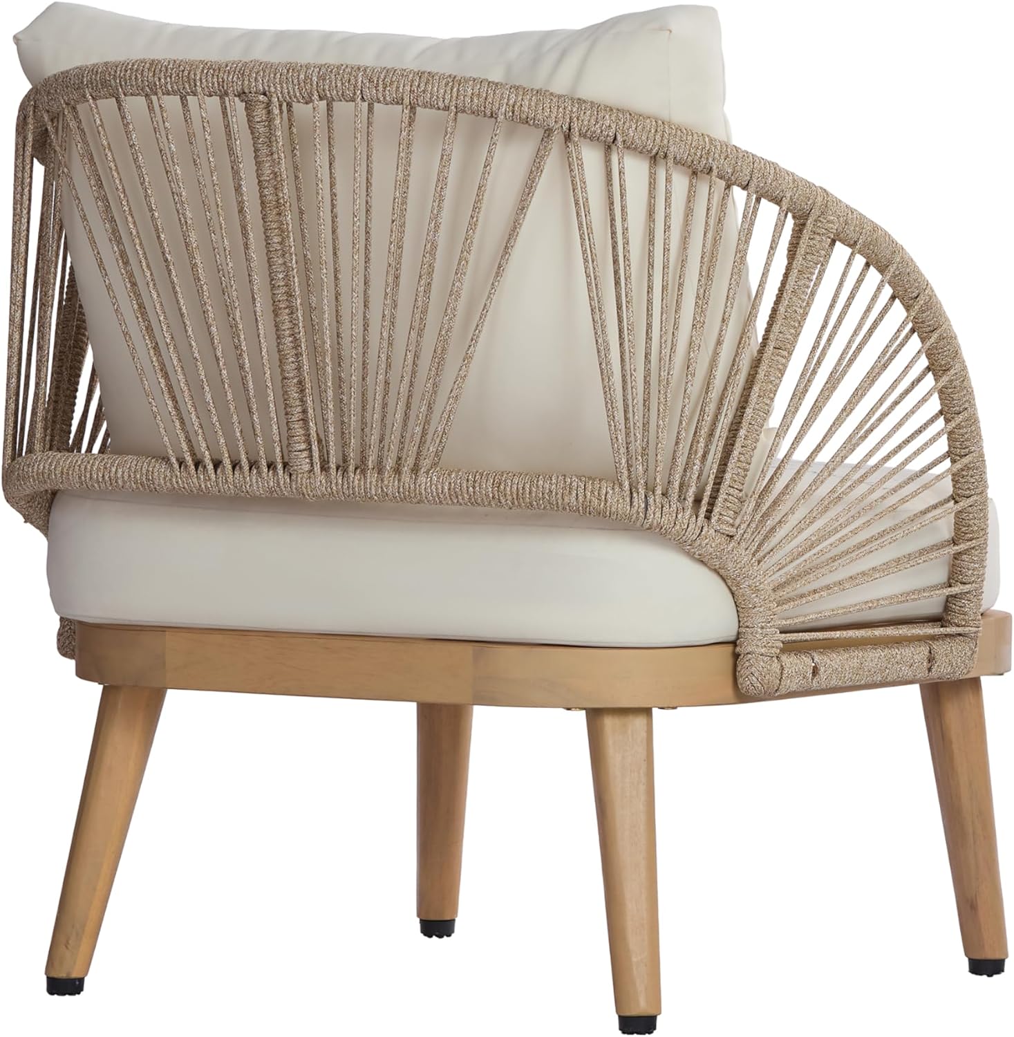 Christopher Knight Home Lydia Boho Patio Furniture Acacia Wood Club Chair, Outdoor Lounge Chair, Modern Tub Accent Chair with Rope Woven and Removable Cushions, Deep & Sturdy Seating, Natural+Beige