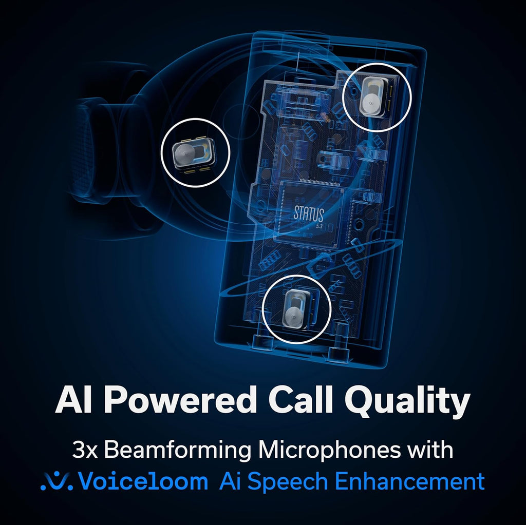 Status Pro X Wireless Earbuds, Triple Speaker Driver, Hi-Res Audio with LDAC, 52dB ANC, 6 Beamforming Mics with VoiceLoom AI for Clearest Calls (Moonbeam)