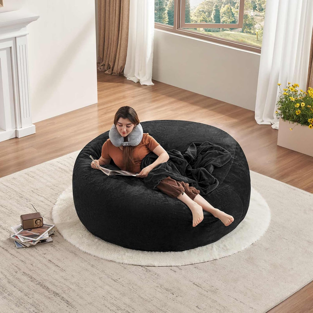 Big Bean Bag Chairs for Adults .Bean Bag Chair with Filler .Memory Foam Chair .Removable and Washable Flannel Cover, Giant Bean Bag, Suitable for Living Room, Bedroom and Reading (Black, 6Ft)