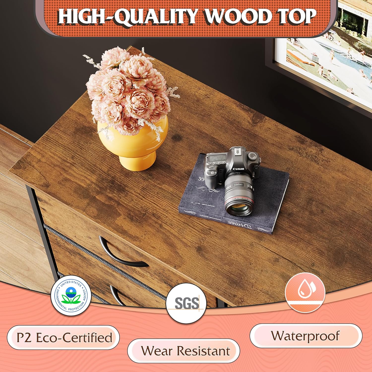 WLIVE 75.5'' Dresser for Bedroom, TV Stand for 85,80,75,65 Inch TV, 12 Drawer Long Fabric Dresser with Wood Top, Wide Entertainment Center Storage Chest for Living Room, Closet, Rustic Brown