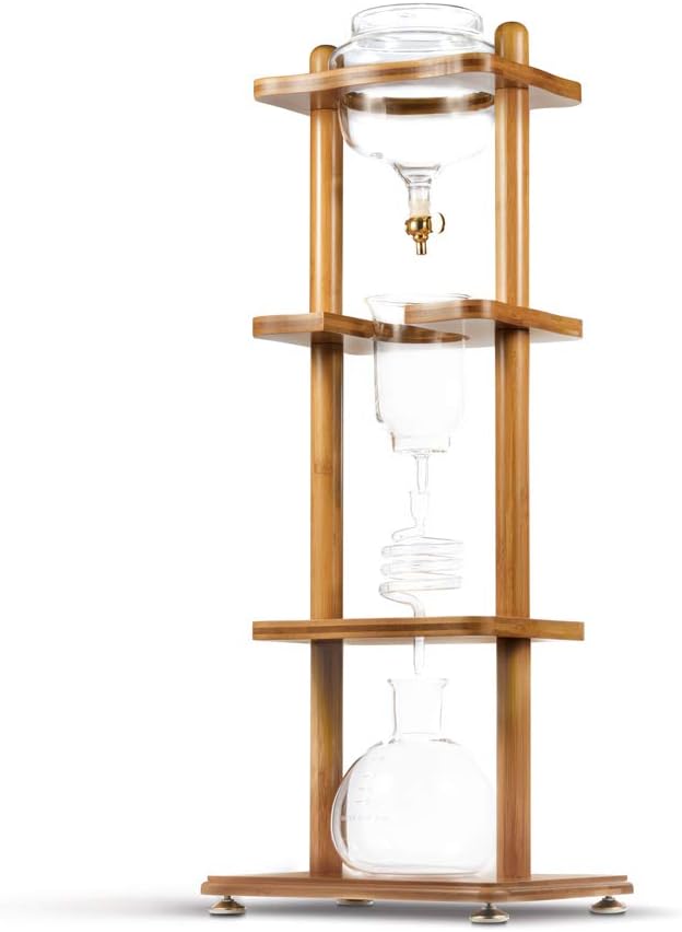 Yama Cold Brew Maker I Ice Coffee Machine With Slow Drip Technology I Makes 6-8 cups (32oz), Large Capacity Cold Brew Coffee Tower, Bamboo Straight Frame