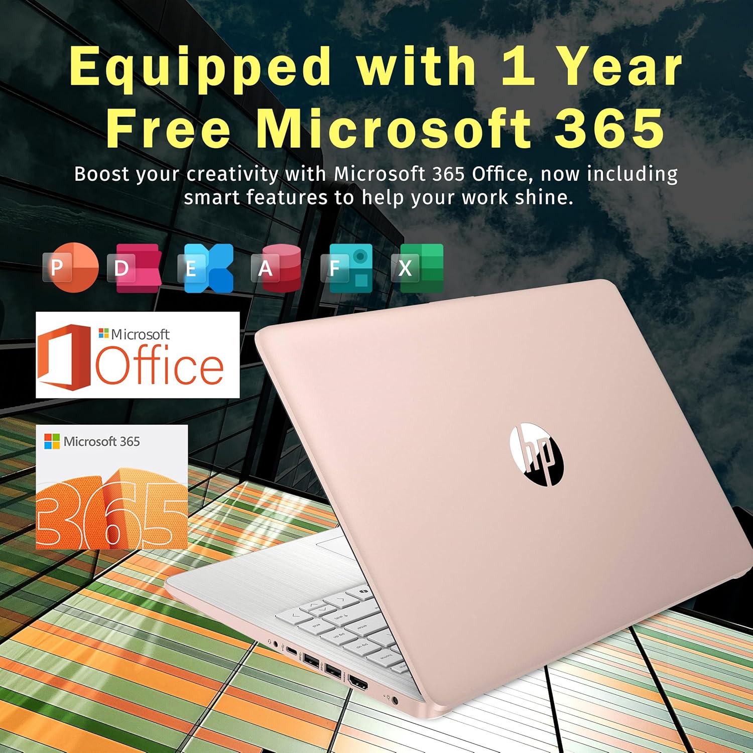 HP Stream 14" HD BrightView Laptop, Intel Celeron N150, 16GB RAM, 288GB Storage (128GB UFS + 160GB Docking Station Set), Intel UHD Graphics, 720p Webcam, Wi-Fi, 1 Year Office 365, Win 11 S, Gold