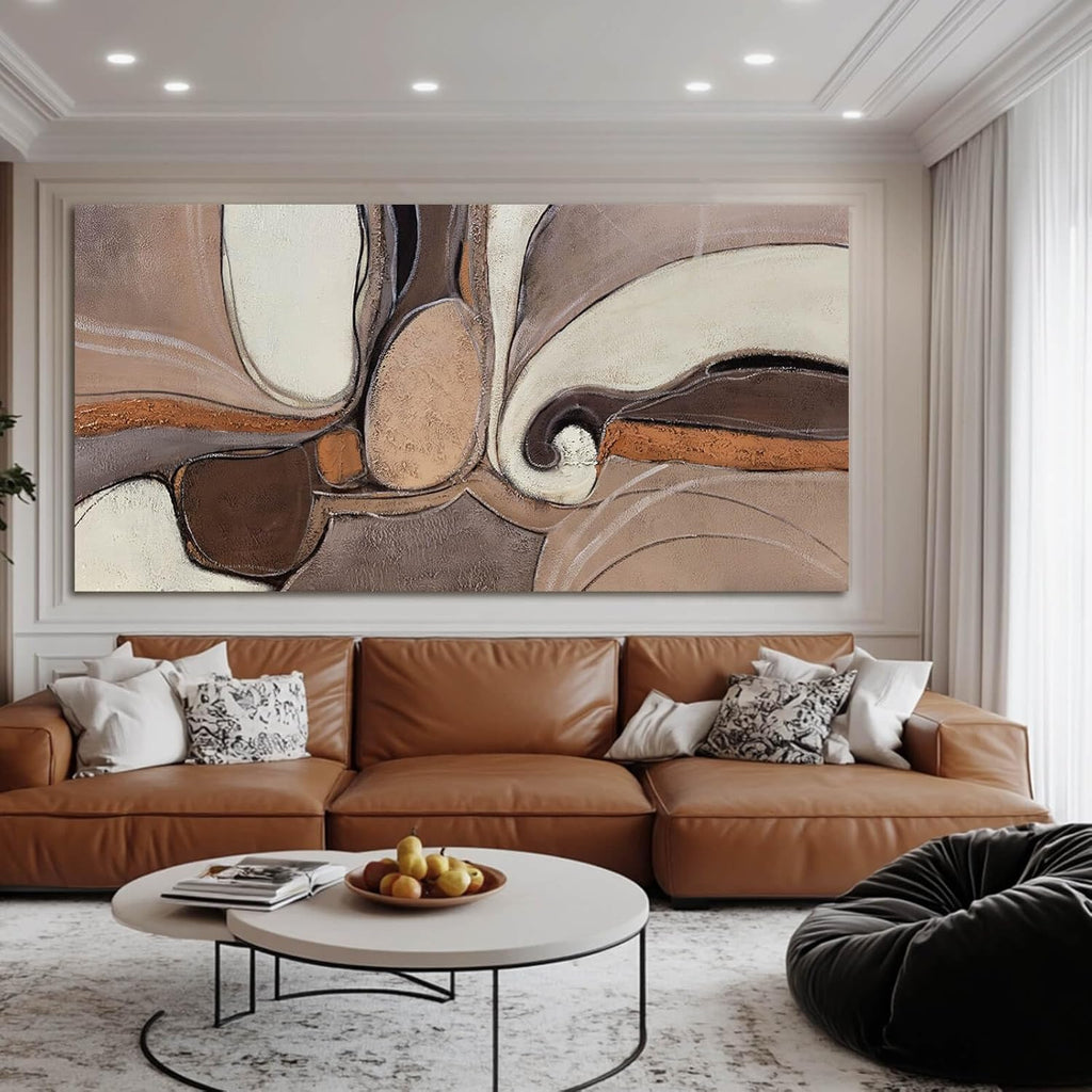 YETHEN WAL Large Neutral Abstract Wall Art Organic Swirl Home Decor Aesthetic Canvas Prints for Bedroom Entryway Living Room 29x58 Inch