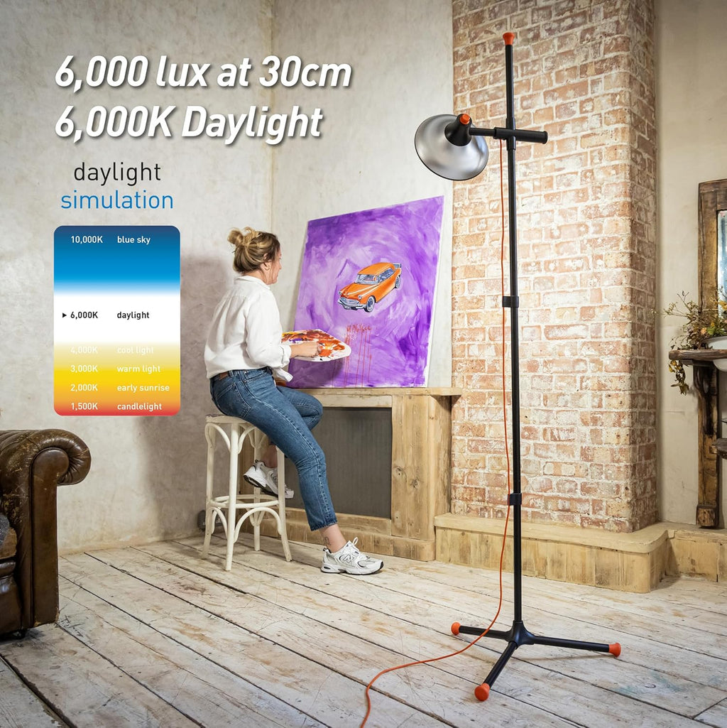 Daylight Artist Studio Lamp 2-6,000 Lux LED with 95+ CRI, 24cm Wide Shade