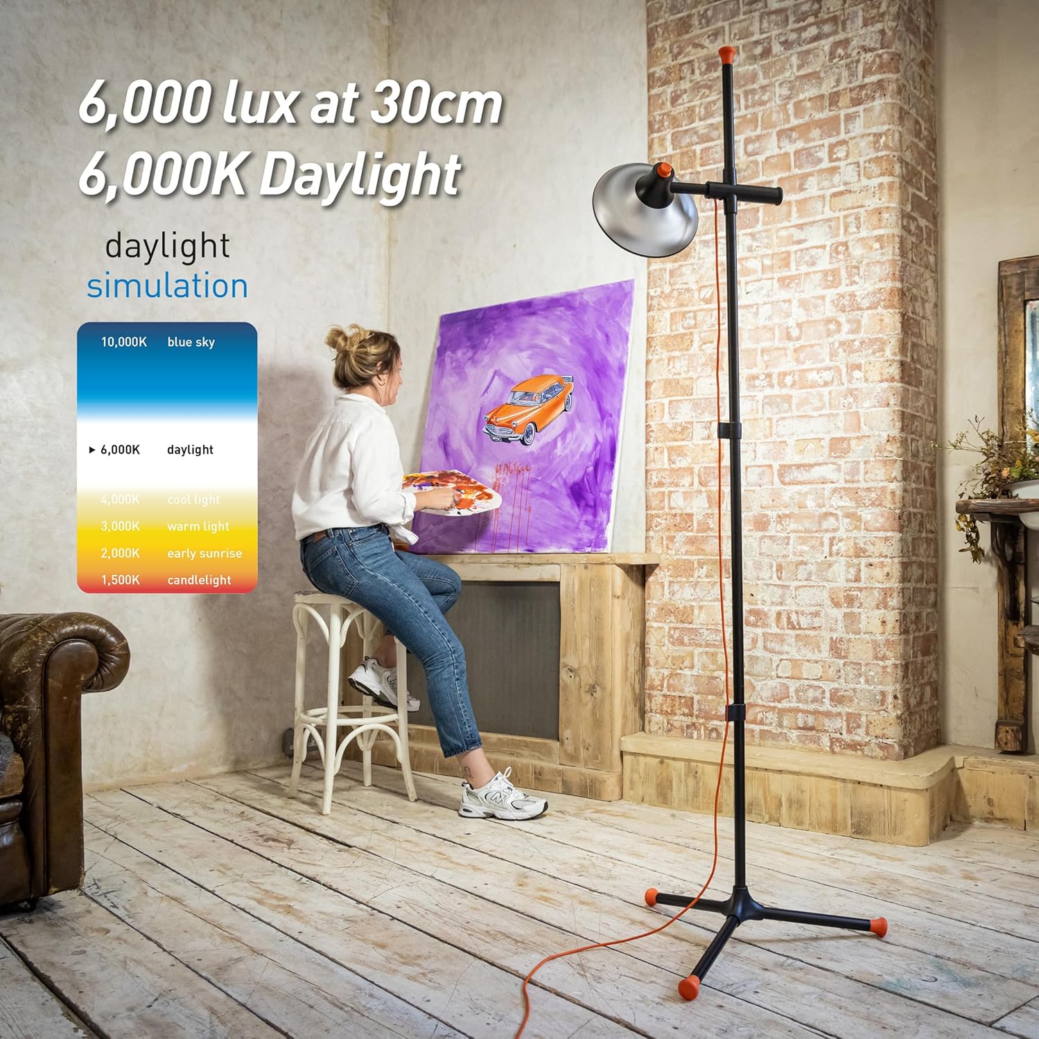 Daylight Artist Studio Lamp 2-6,000 Lux LED with 95+ CRI, 24cm Wide Shade