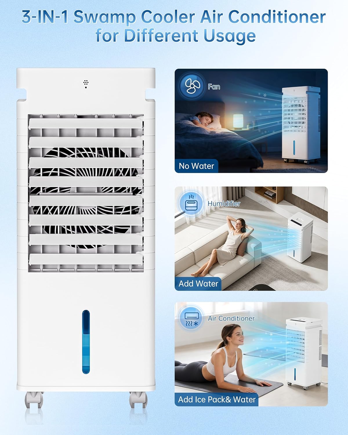 Portable Air Conditioners, Swamp Cooler Portable AC Unit for Room, Windowless Cooling Fan That Blow Cold Air w/Remote 5L Tank 12 Speeds 9H Timer, Evaporative Air Cooler for Bedroom Garage (white)