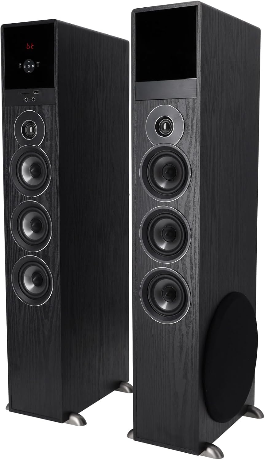 Rockville TM150B Powered Home Theater Tower Speaker System, Black, 1000W, 10" Subwoofers, Bluetooth, USB/SD Playback, FM Radio, Remote Control, Karaoke Ready, Perfect for Home Entertainment