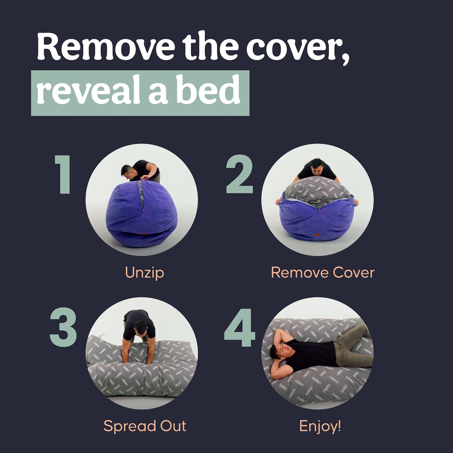 CordaRoy's Chenille Bean Bag Chair, Convertible Chair Folds from Bean Bag to Lounger, As Seen on Shark Tank, Moss - Full Size