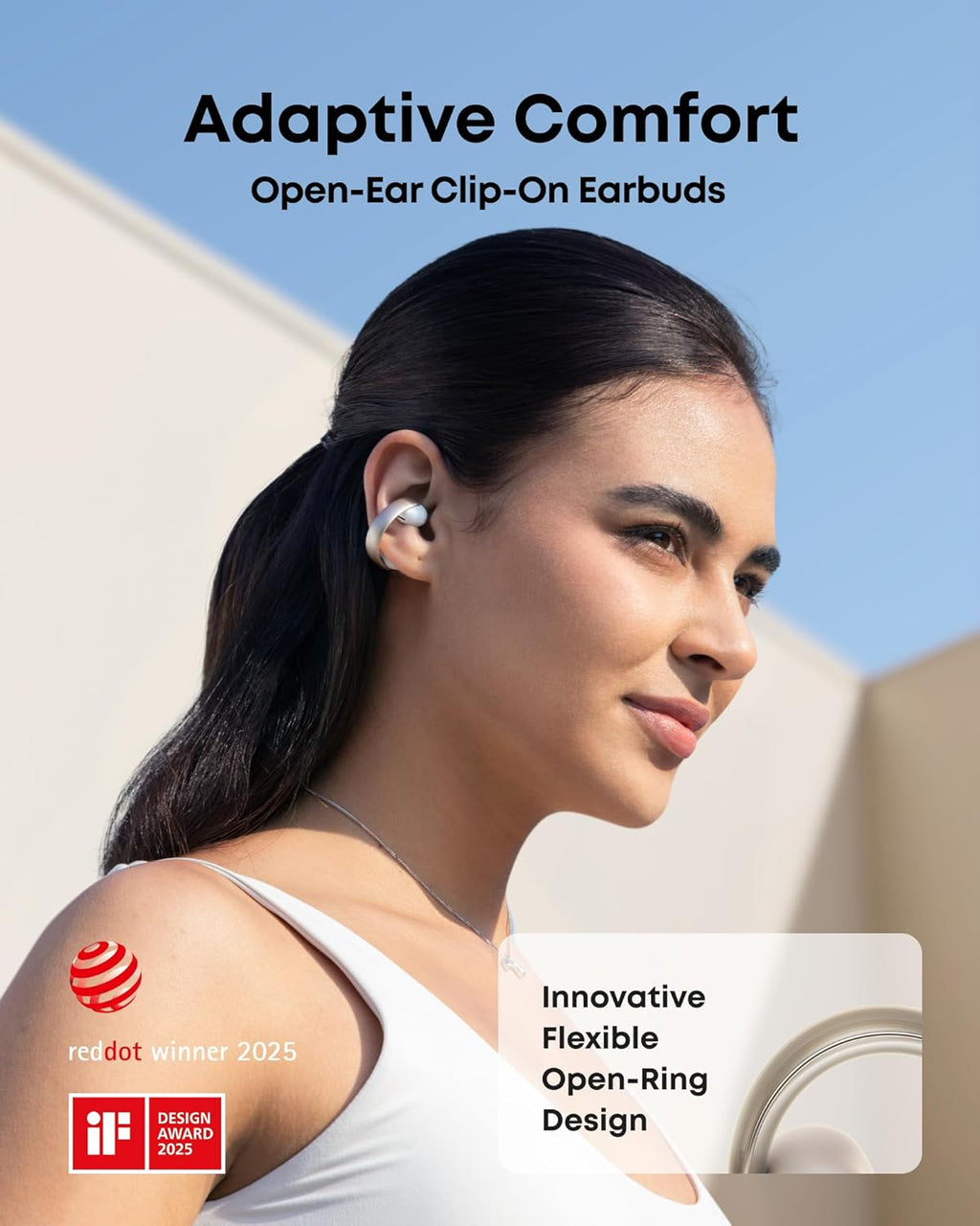 Soundcore AeroClip by Anker, Open-Ear Earbuds, Clip-On Headphones, Adaptive Comfort, Clear Calls with 4 Mics and AI, Stable Fit, 12mm Drivers for Powerful Bass, Hi-Res, Open-Ring Design