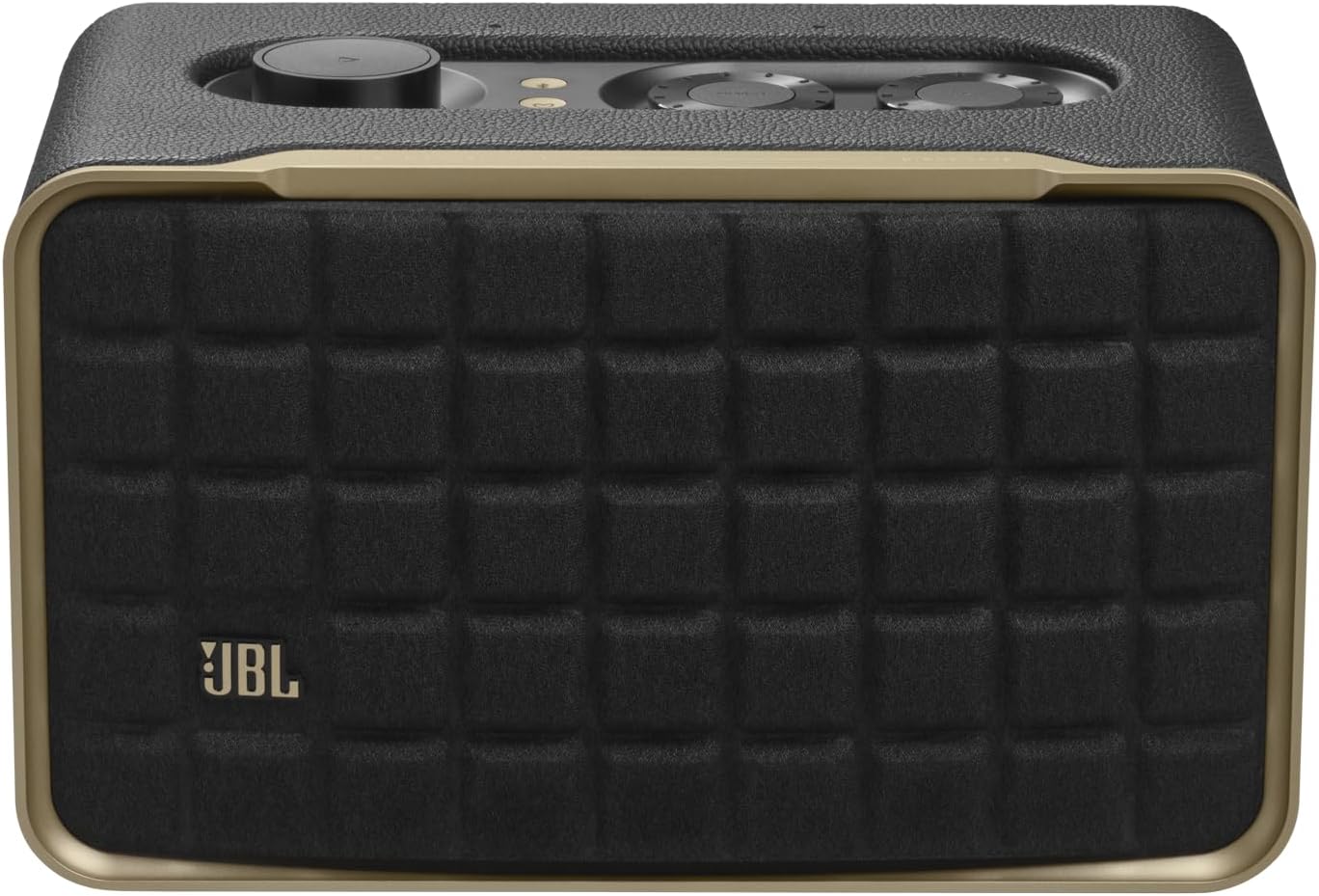 JBL Authentics 200 - Retro Style Smart Home Speaker with Built in Wi-Fi, Bluetooth and Voice Assistants, Alexa and Google Assistant, Multi-Room Playback, Automatic self tuning (Black/Gold)