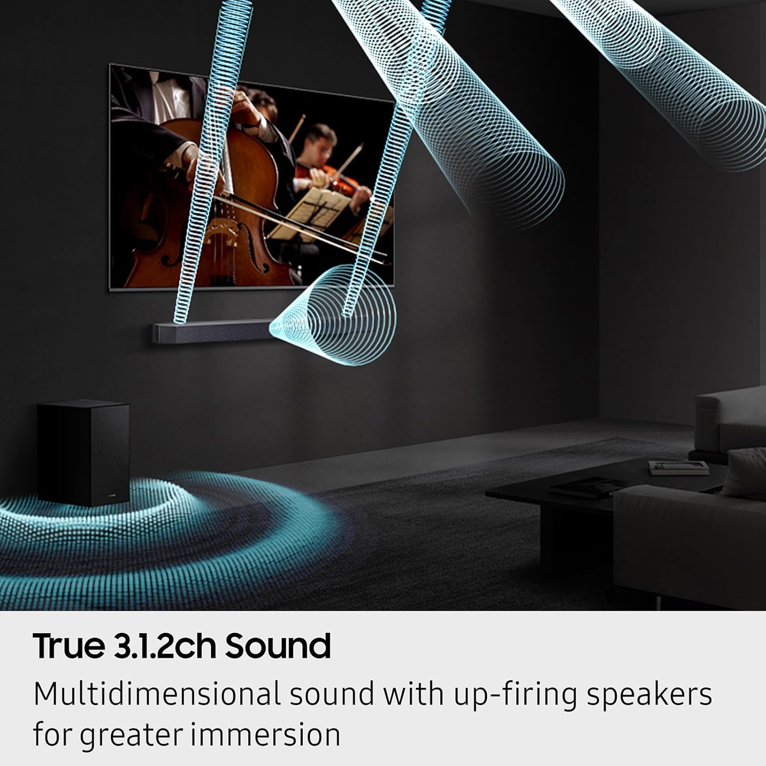 Samsung Q-Series Soundbar HW-Q600F 3.1.2ch with Wireless Subwoofer, Dolby Atmos/DTS Virtual:X, Q-Symphony, SpaceFit Sound Pro, Adaptive Sound, Game Mode Pro, Bluetooth, (2025 Model)