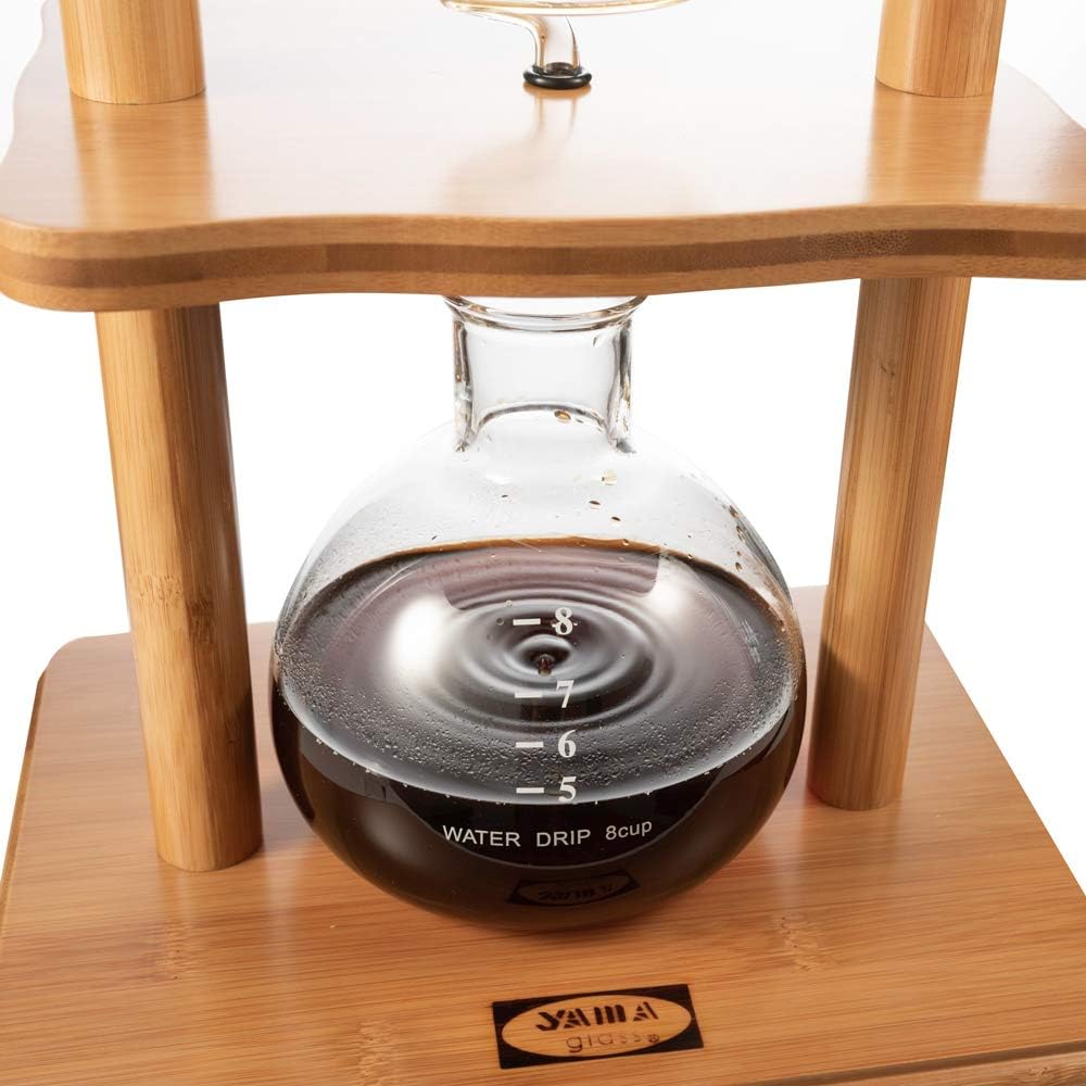 Yama Cold Brew Maker I Ice Coffee Machine With Slow Drip Technology I Makes 6-8 cups (32oz), Large Capacity Cold Brew Coffee Tower, Bamboo Straight Frame