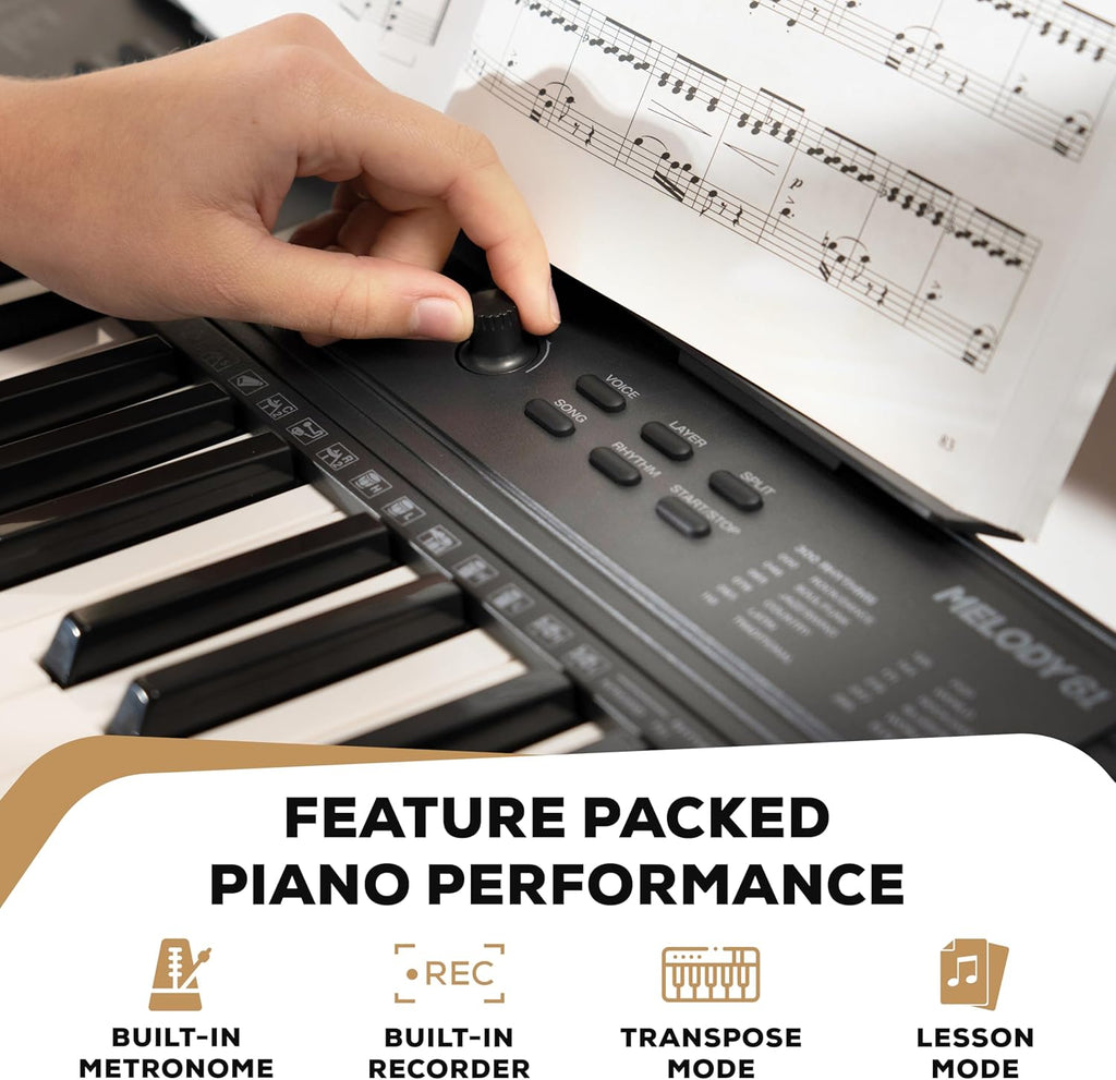 Alesis Melody 61 MK4 Keyboard Piano for Beginners with 61 Keys, Speakers, Stand, Bench, Headphones, Tablet/Sheet Music Stand, 300 Sounds and Music Lessons