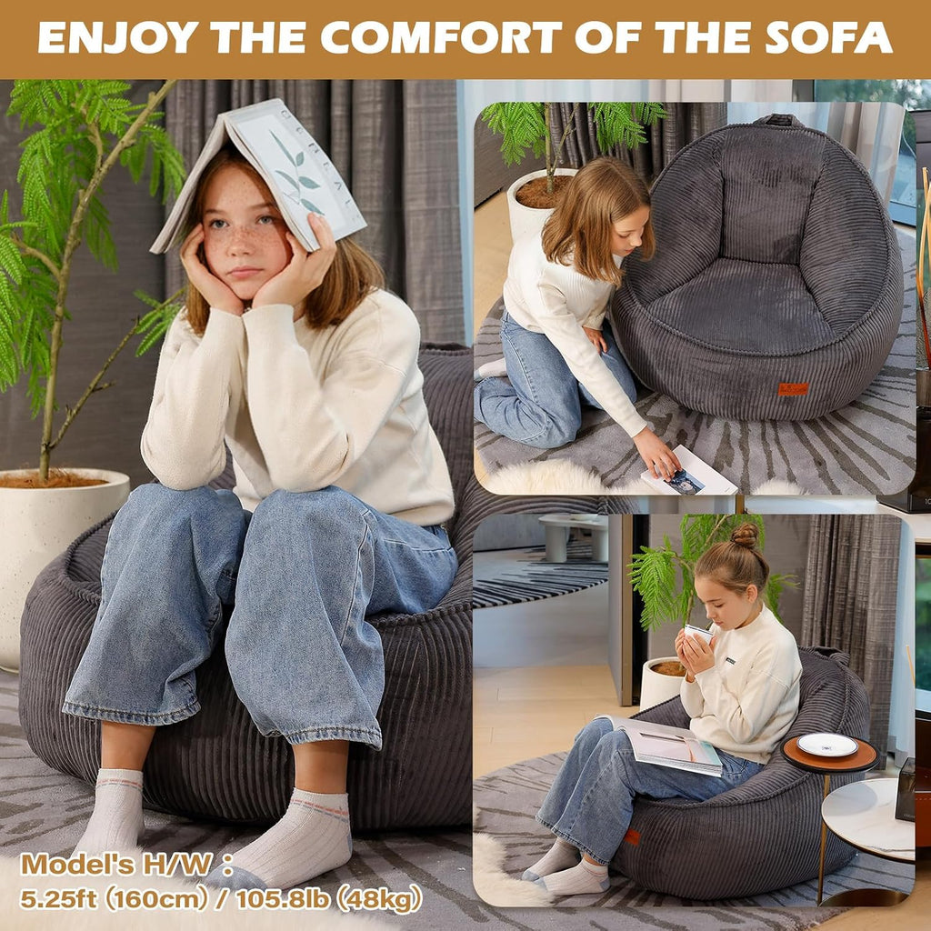 Bean Bag Chair, Cozy Fluffy Beanbag Chairs with Filler for Teens and Kids, Floor Lazy Sofa for Living Room Gaming & Reading (M-Charcoal)
