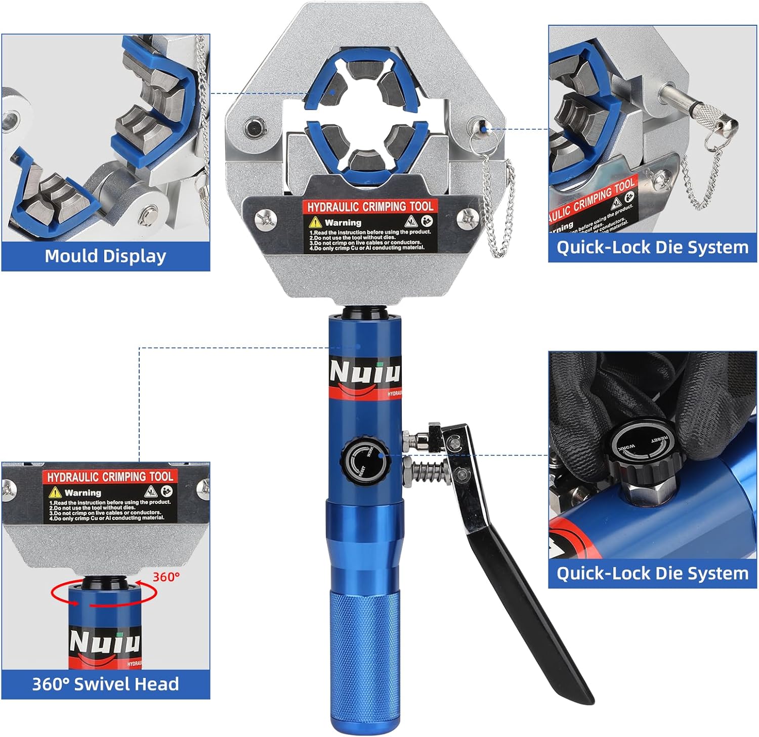 FS-7842A Hydraulic Hose Crimper Kit - 8T Handheld Crimping Tool w/Quick-Lock Dies, 7 Molds for Auto A/C, HVAC & Industrial Piping (3/8"-7/8")