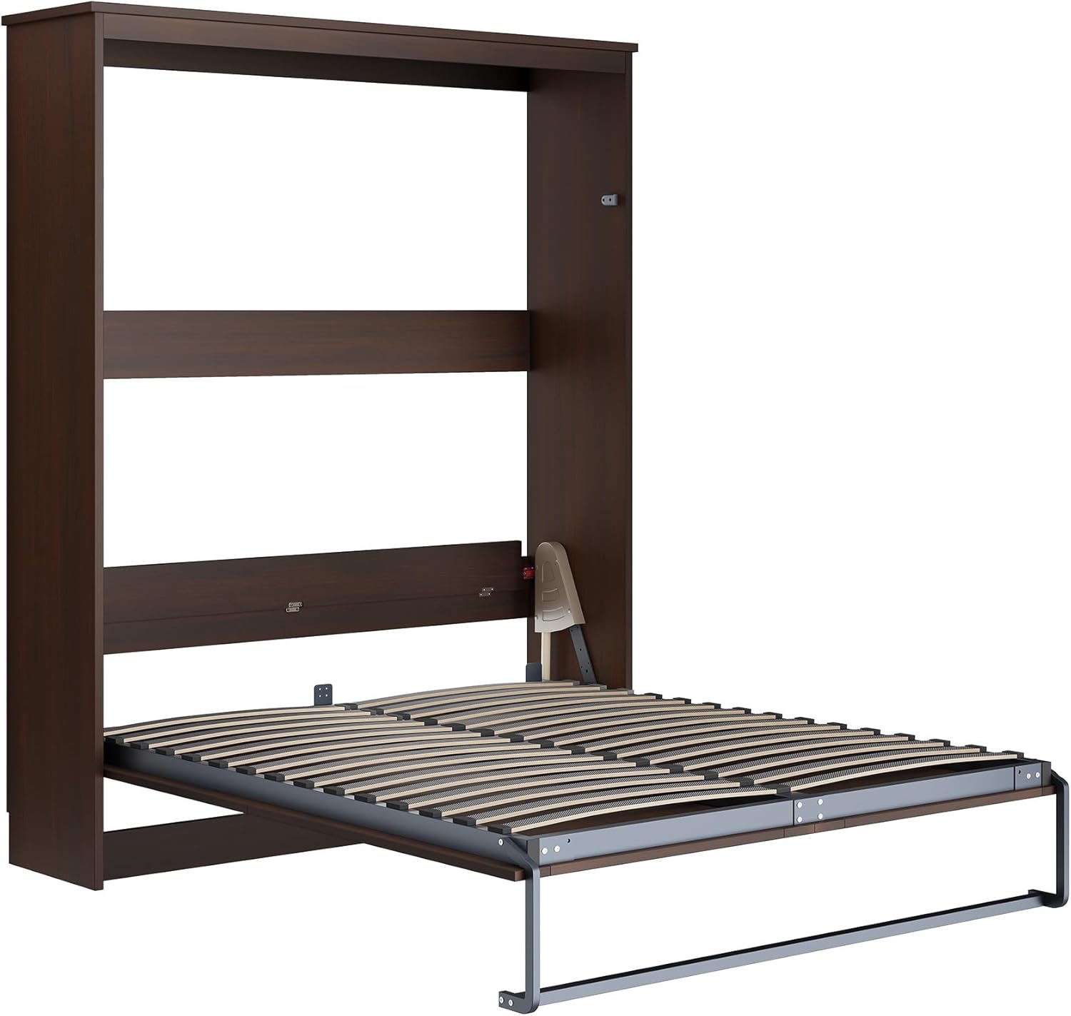 AMERLIFE Queen Size Murphy Bed with LED Light, Farmhouse Foldable Wall Bed with Charging Station & Gas Struts, Space-Saving Hidden Bedframe for Guest Room, Bedroom & Home Office, Brown