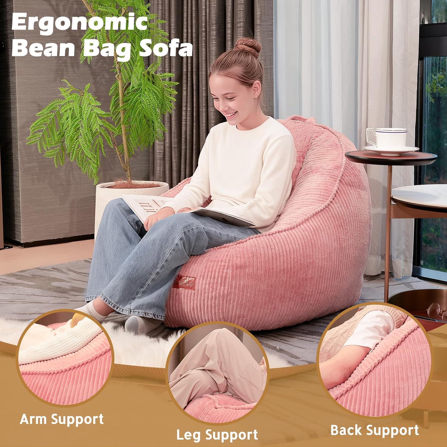 Bean Bag Chair, Cozy Fluffy Beanbag Chairs with Filler for Teens and Kids, Floor Lazy Sofa for Living Room Gaming & Reading (M-Mauve)