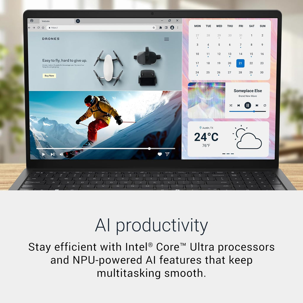 Dell 15 Laptop D15260-15.6-inch FHD 60Hz 300 nits Display, Intel Core Ultra 5 Processor 225U, Intel Graphics, 16GB Memory, 512GB SSD, English US Backlit Keyboard AI Copilot Hotkey, Windows 11 Home