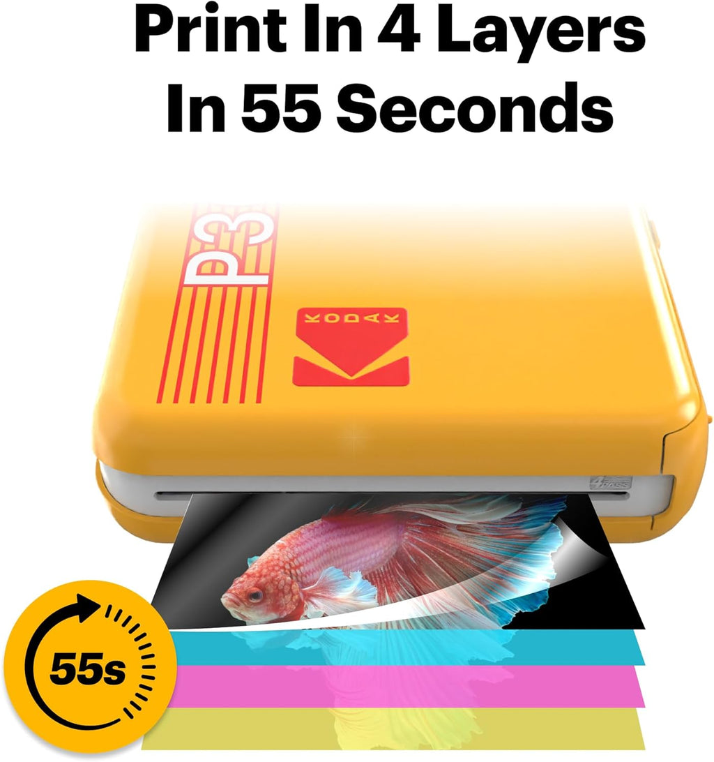 KODAK Mini 3 Retro 3x3'' Portable Photo Printer, 98 Sheets, Bluetooth Smartphone Printer for iPhone & Android, Instant Color Prints, 4PASS Dye Sublimation, Yellow