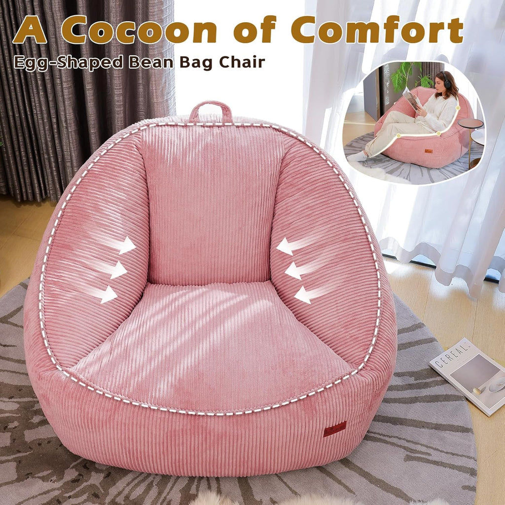 Bean Bag Chair, Cozy Fluffy Beanbag Chairs with Filler for Teens and Kids, Floor Lazy Sofa for Living Room Gaming & Reading (M-Mauve)
