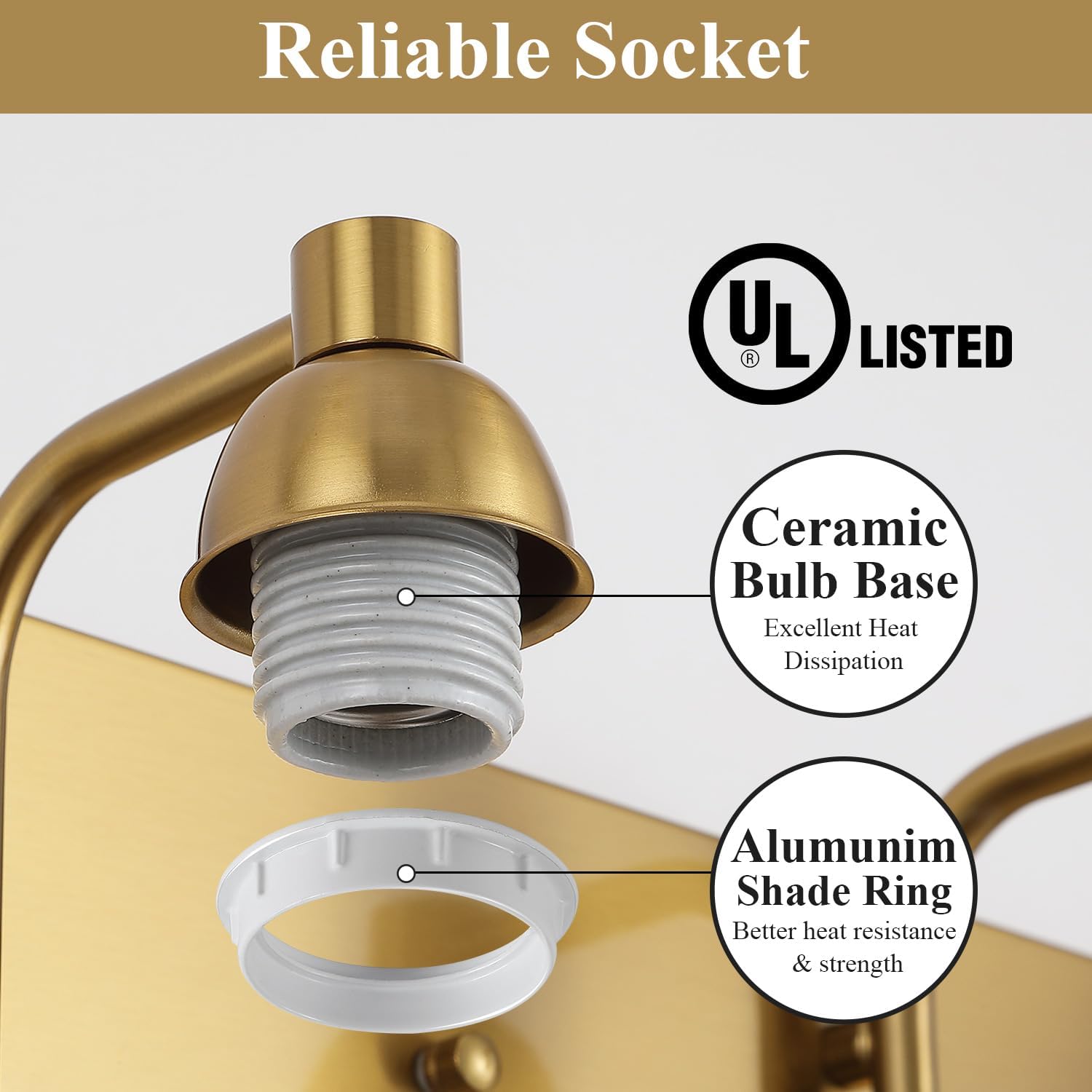 Mecgirn Stainless Steel Milk Glass Vanity Lights for Bathroom, 3 Light Gold Bathroom Light Fixtures Over Mirror, Ceramic E26 Sockets Wall Mounted