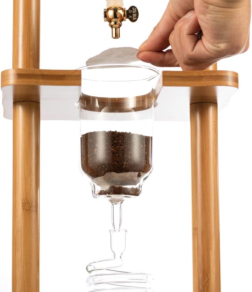 Yama Cold Brew Maker I Ice Coffee Machine With Slow Drip Technology I Makes 6-8 cups (32oz), Large Capacity Cold Brew Coffee Tower, Bamboo Straight Frame