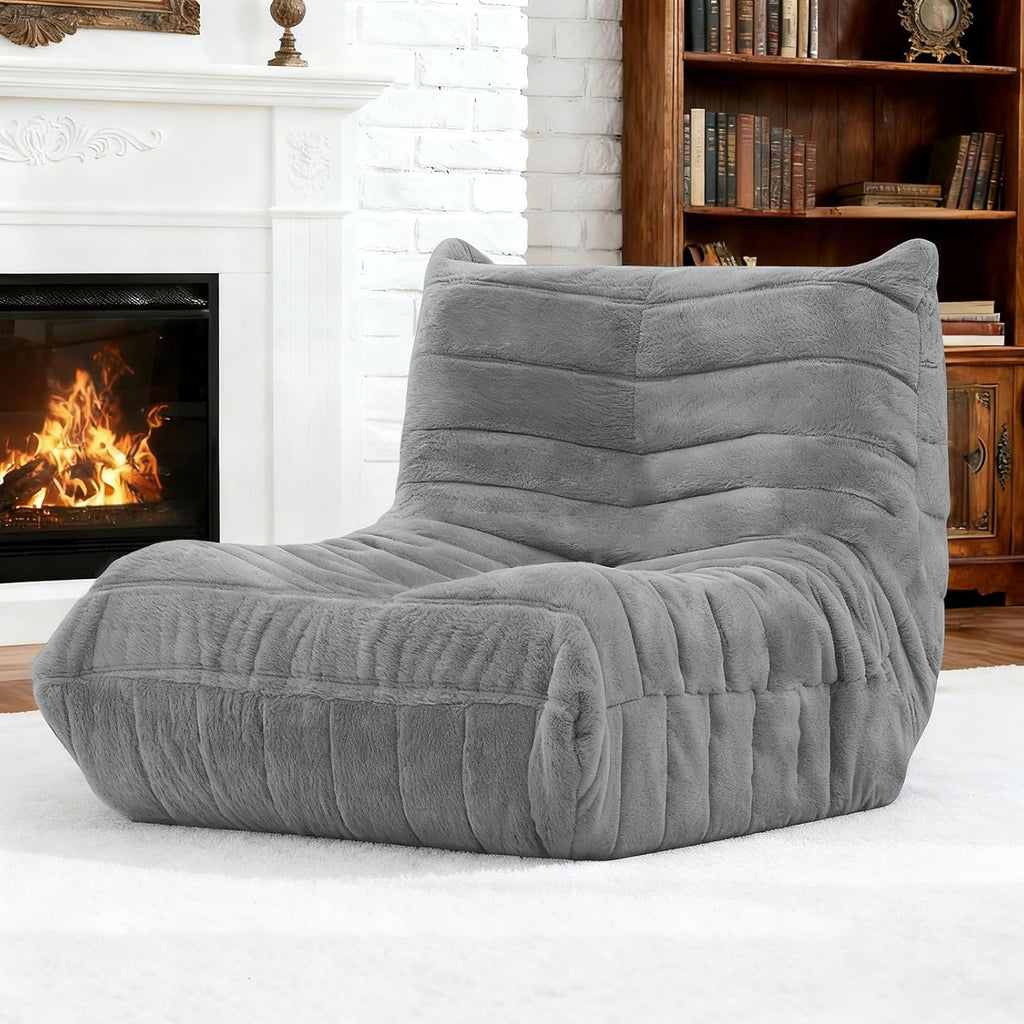 Bean Bag Chair for Adults, Giant Bean Bag Sofa Oversized Beanbag Chairs, Fireside Bean Bag Couch with High Density Sponge Filled Large Bean Bags Chair for Apartment Living Room Bedroom, Gray