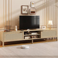 IKALIFE Rattan TV Stand for Living Room - Fits up to 80 Inch TVs, Rattan Media Console Table with Adjustable Shelves & 2 Storage Cabinets, Mid-Century Modern Entertainment Center, Oak 71"