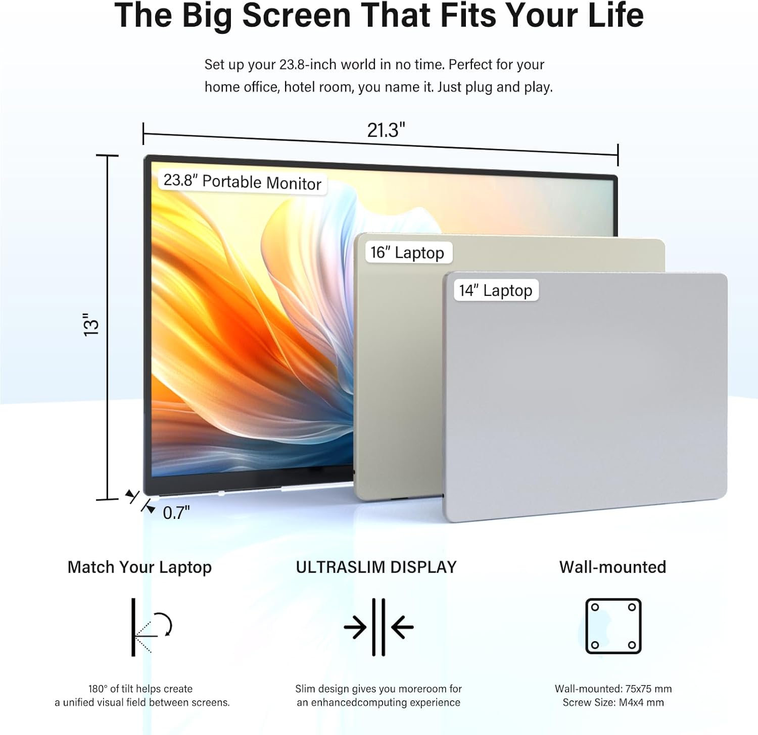 InnoView Large Portable Monitor 23.8inch FHD 1080P 144Hz USB-C, HDMI Computer Display HDR 100% sRGB IPS Gaming Monitor W/180°Adjustable DC Eyes Care Stand for Laptop PC MAC Phone PS4 Xbox Switch