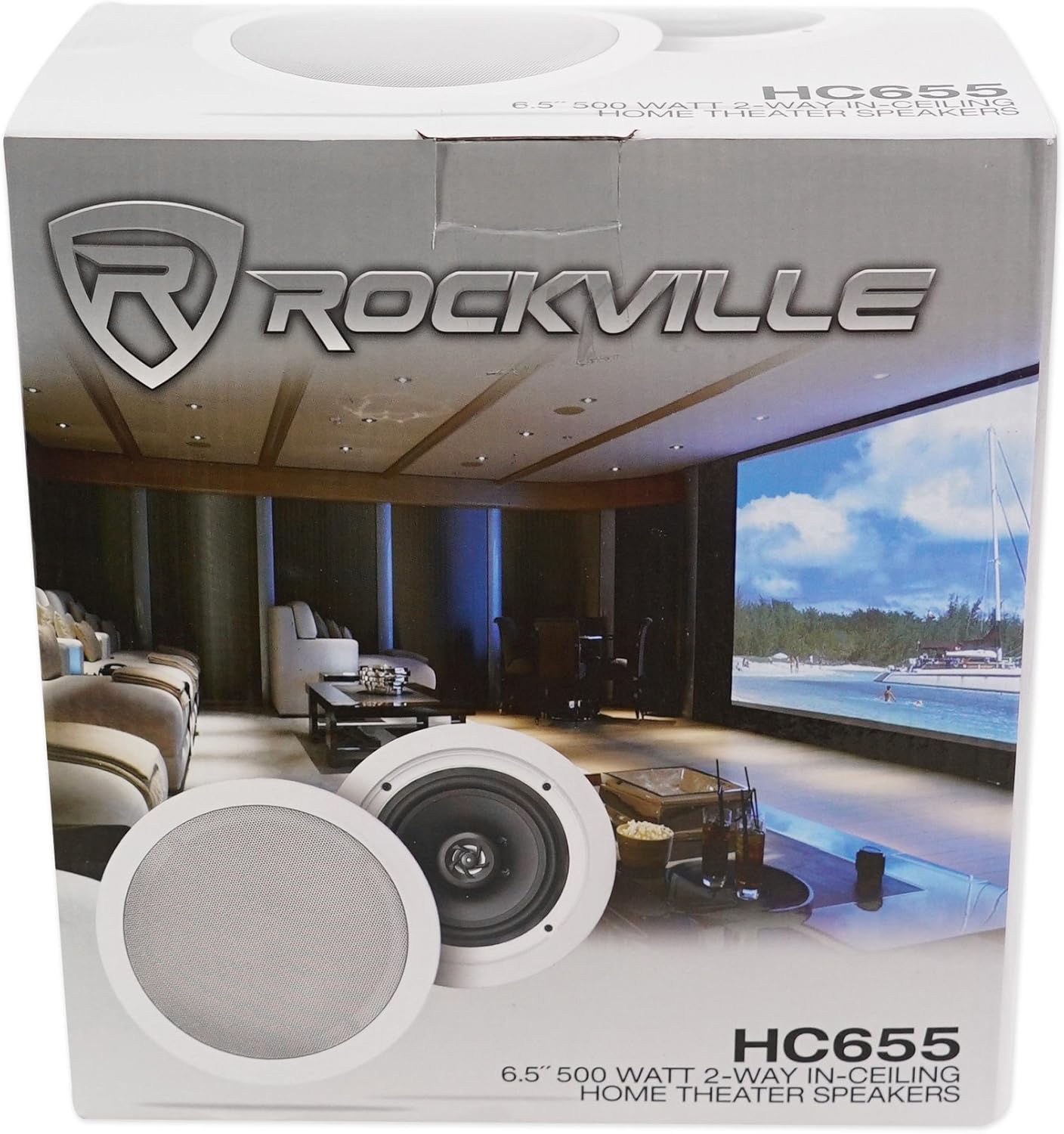 Rockville HC655 6.5 in 500 Watt 2-Way in-Ceiling Home Theater Speakers 8 Ohm, Aim-able Swivel Tweeter, Paintable Grills, Clear Audio, for Home Theater and Multi-Room Audio, 5-Pairs