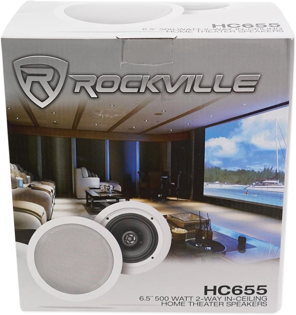 Rockville HC655 6.5 in 500 Watt 2-Way in-Ceiling Home Theater Speakers 8 Ohm, Aim-able Swivel Tweeter, Paintable Grills, Clear Audio, for Home Theater and Multi-Room Audio, 5-Pairs