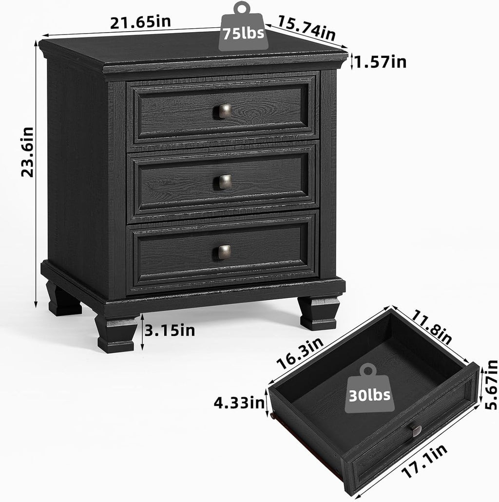 SAVOR LIFE Farmhouse Black Bedroom Sets of 4, Includes 6 Drawer Large Dresser, Vintage Night Stand with 3 Drawers, Small 5 Chest of Drawers, Wood Rustic Dresser & Nightstand Set for Bedroom, Home