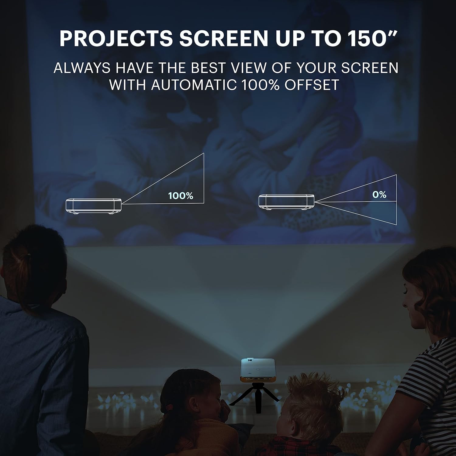 KODAK Luma 400 Mini 4K Projector - 1280x720 Native, 200 lm, 3 hr Battery - HDR10 Cinema for Home Theater System - WiFi & Bluetooth Projector for Smart TV Apps - Tripod & 150-Inch Keystone Display