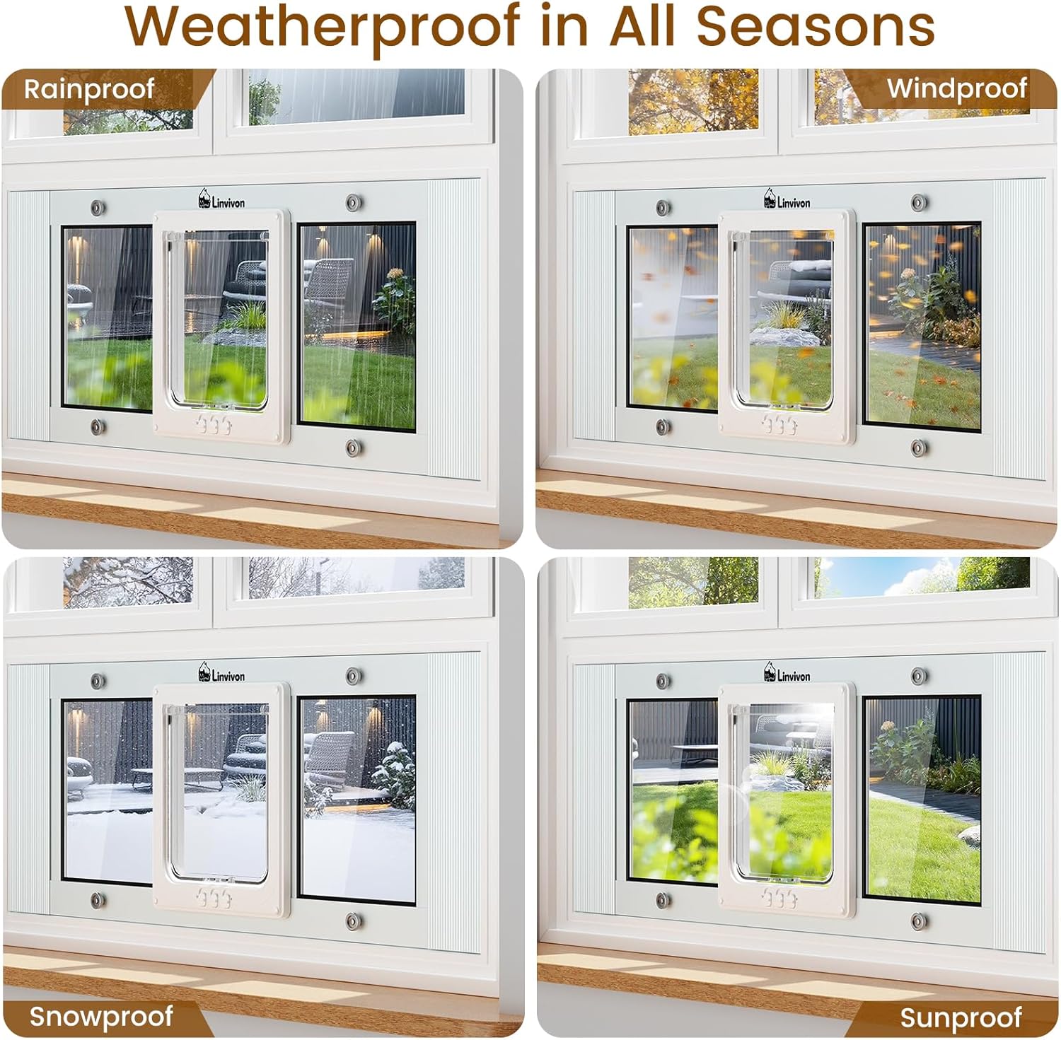 Cat Door for Window, Quick Installation Adjustable Width of 31"-36", Cat Window Door with 4 Locking Modes, Magnetic Closure Design, Weatherproof Aluminum Frame Cat Door Window Insert