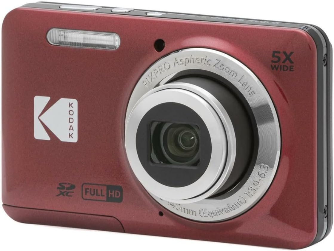 KODAK PIXPRO Friendly Zoom FZ55 Digital Camera (Red) Bundle with 32GB SD Card, Camera Case, and Battery Travel Charger (4 Items)
