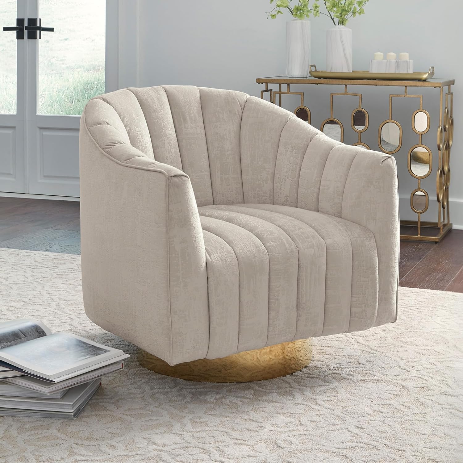 Signature Design by Ashley Penzlin Swivel Accent Chair, Beige