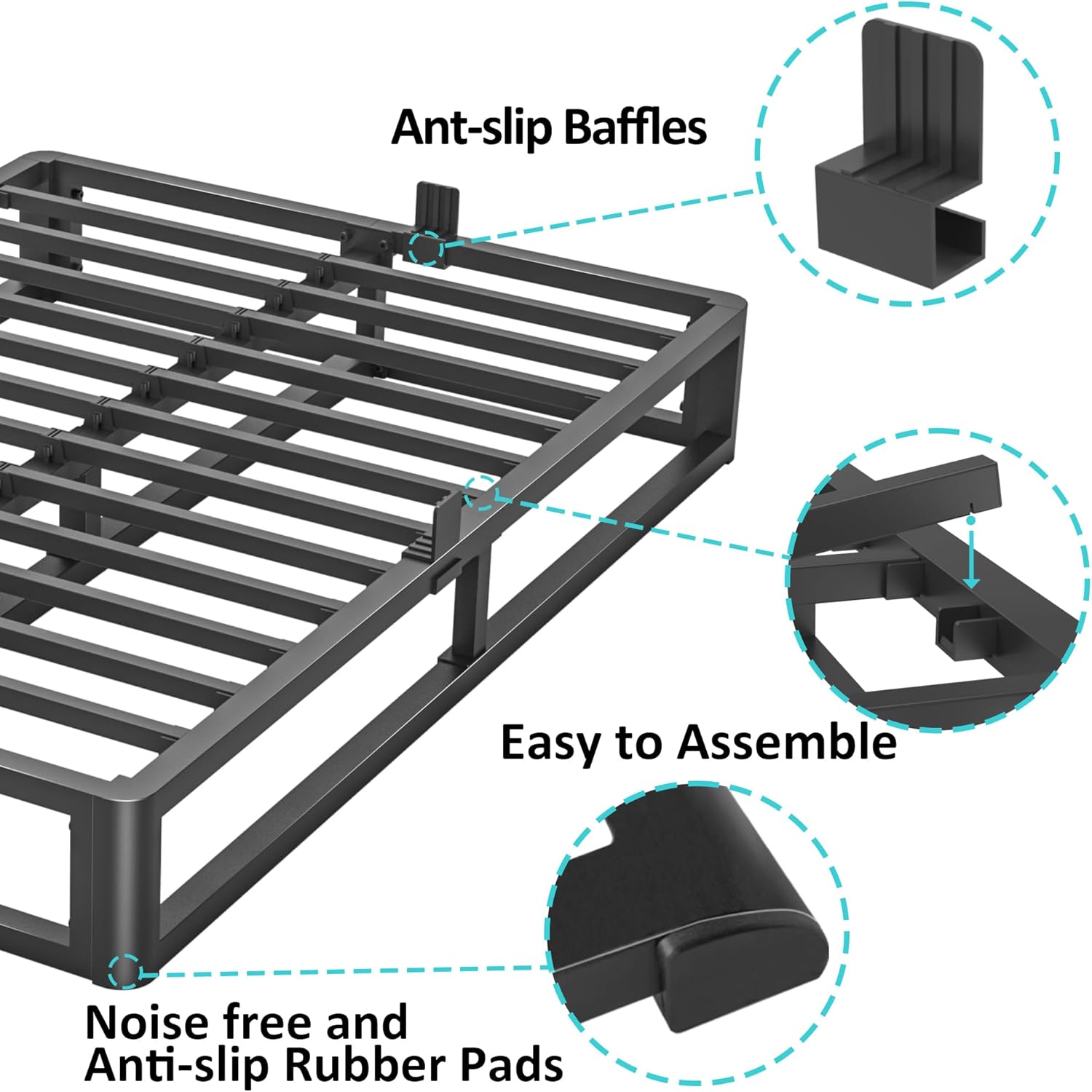 Firpeesy Upgrade Anti Bending and Round Corner Legs 10 inch Metal Queen Bed Frame 3500 LBS Heavy Steel Slats Support Platform Bed Frames No Box Spring Needed Platform Noise Free Easy Assembly