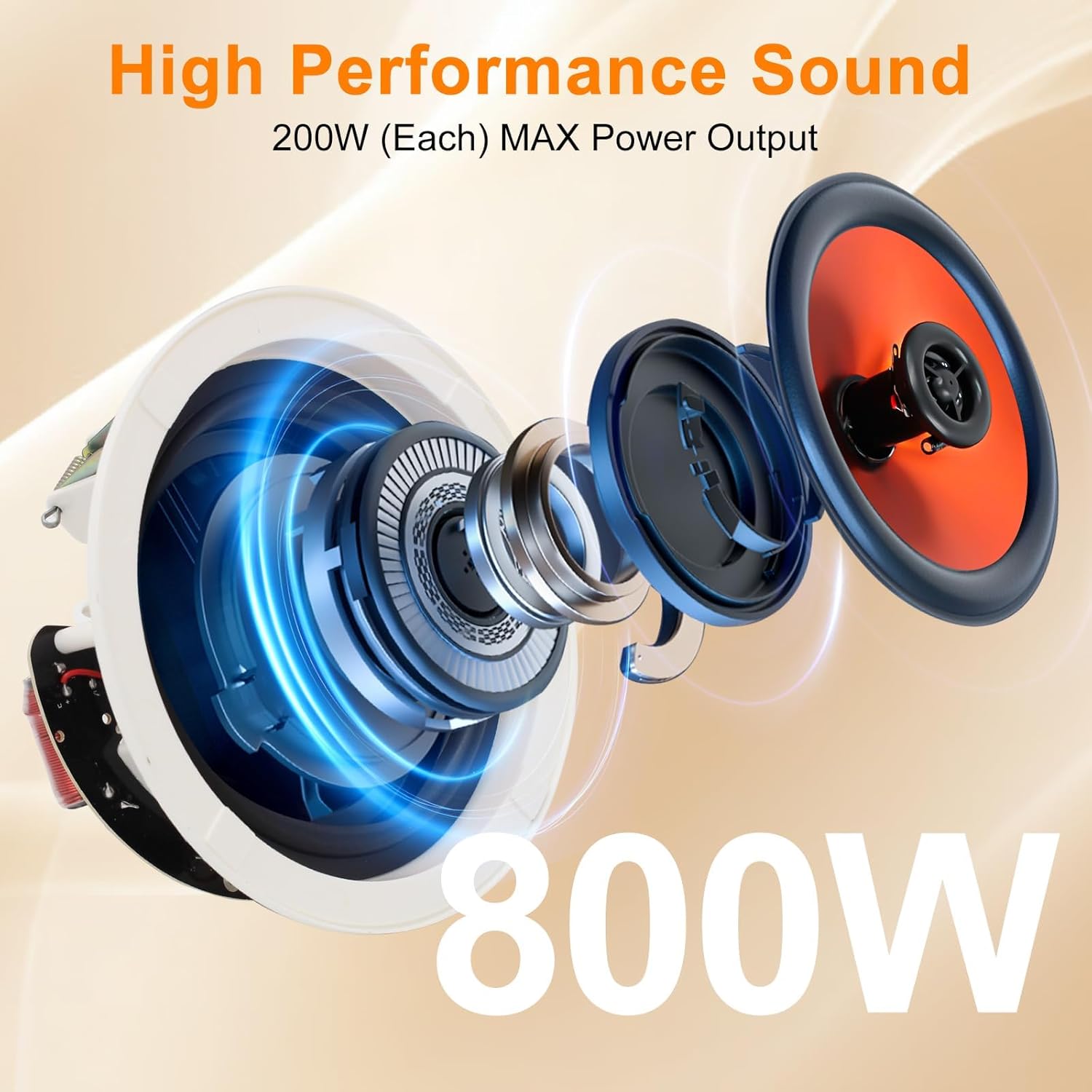 STUDIOFINIX 8 Inch Bluetooth Ceiling Speakers with 4-Channel Amplifier, 800W Max Power, 4 Speakers - Crisp Clear Sound for Living Room, Office, Kitchen, Basement, Covered Patio