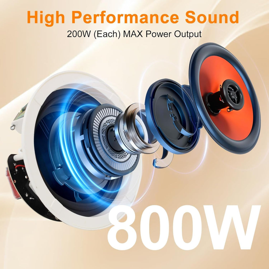 STUDIOFINIX 8 Inch Bluetooth Ceiling Speakers with 4-Channel Amplifier, 800W Max Power, 4 Speakers - Crisp Clear Sound for Living Room, Office, Kitchen, Basement, Covered Patio